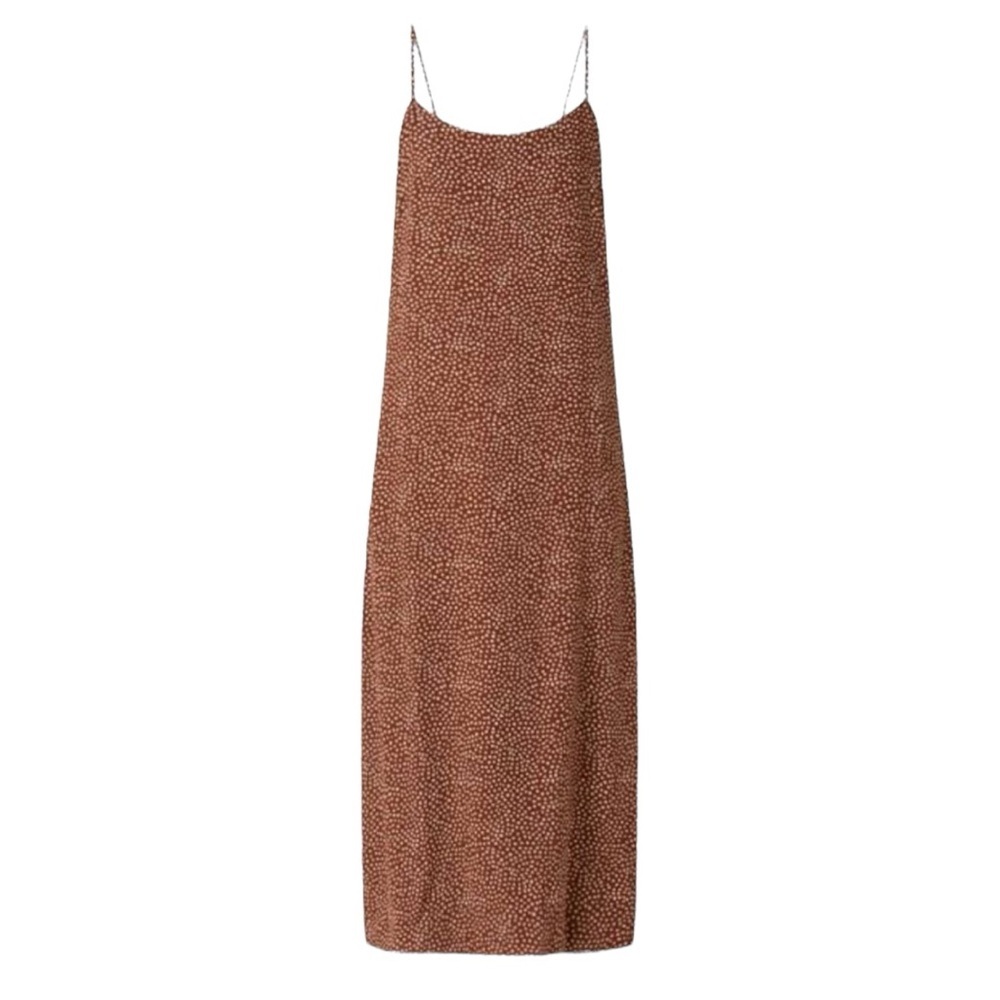 Mango polka dot midi viscose slip dress bias cut sleeveless brown white Sz 6